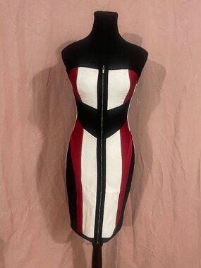 size M, Mistress Rocks 'Lexis' strapless bandage colour block dress.